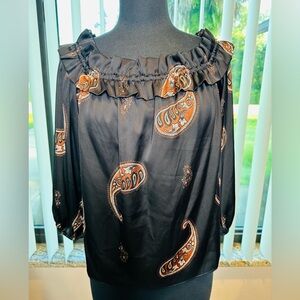 Ryegrass Black Paisley Off-Shoulder Blouse Size Large